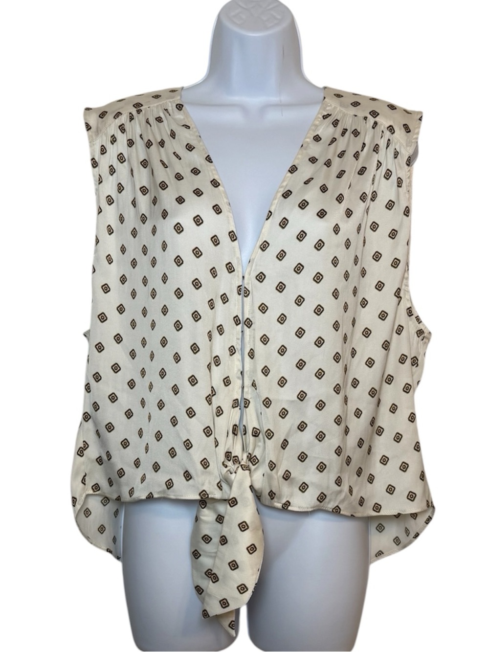Free People Mornings in Marrakesh Printed Tie Front Tank Blouse Ivory Boho Top